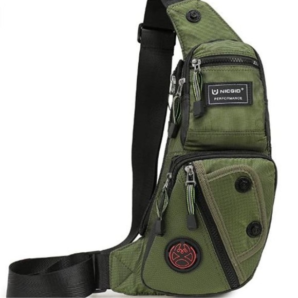 Men's Canvas & Leather Sling Bag - Crossbody Chest Backpack, Adjustable Strap, Multiple Pockets - View #5